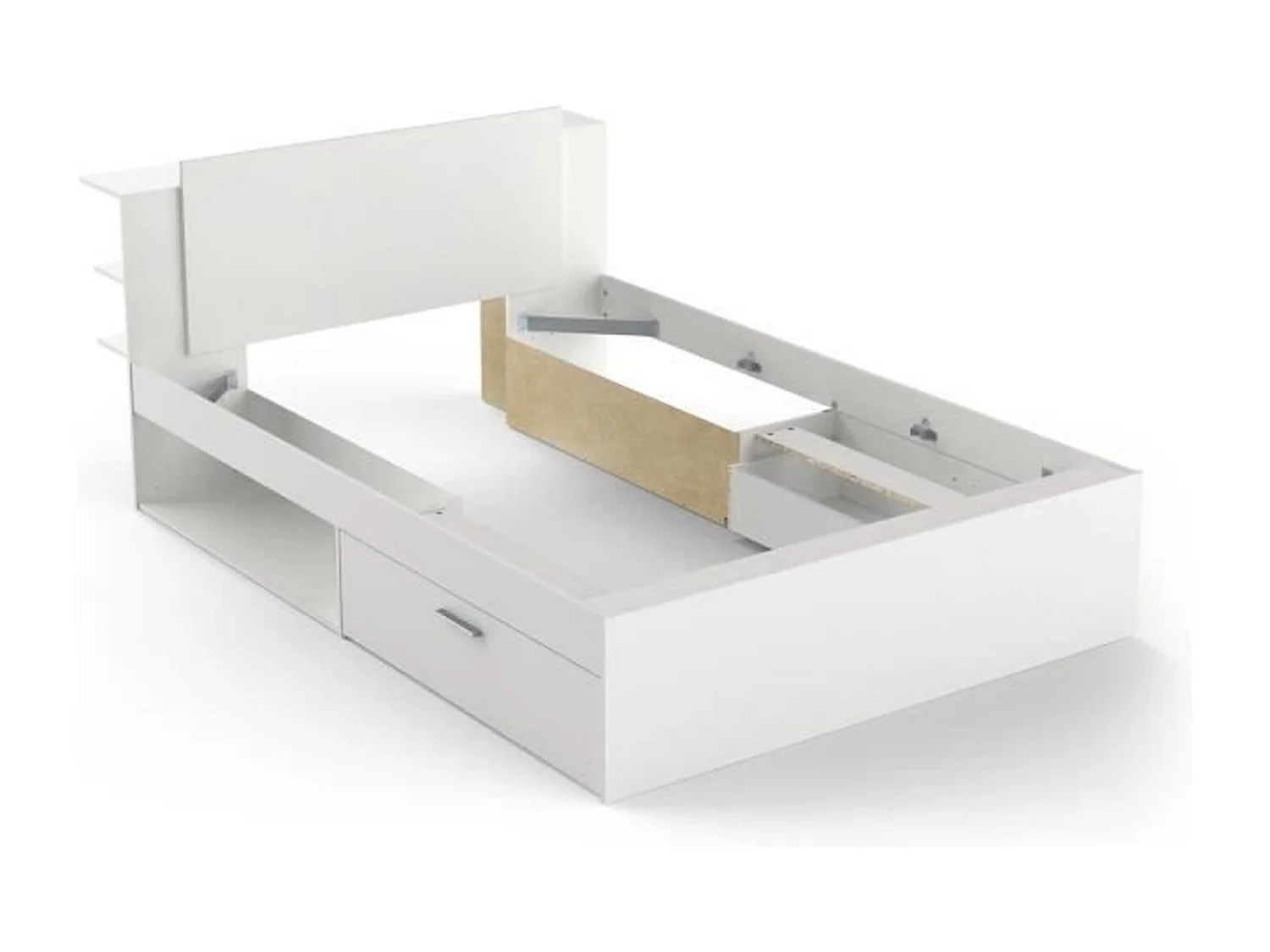 Lit en 140x190/200 cm 2 tiroirs et 2 niches - L144,7 cm