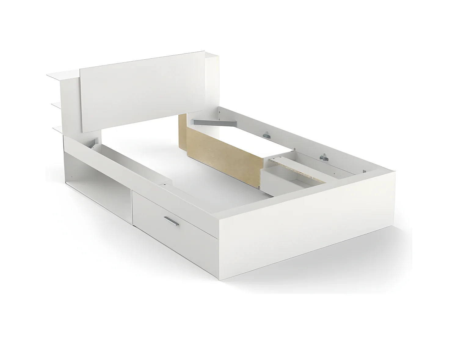 Bett in 140x190/200 cm mit 2 Schubladen und 2 Nischen - L144,7 cm