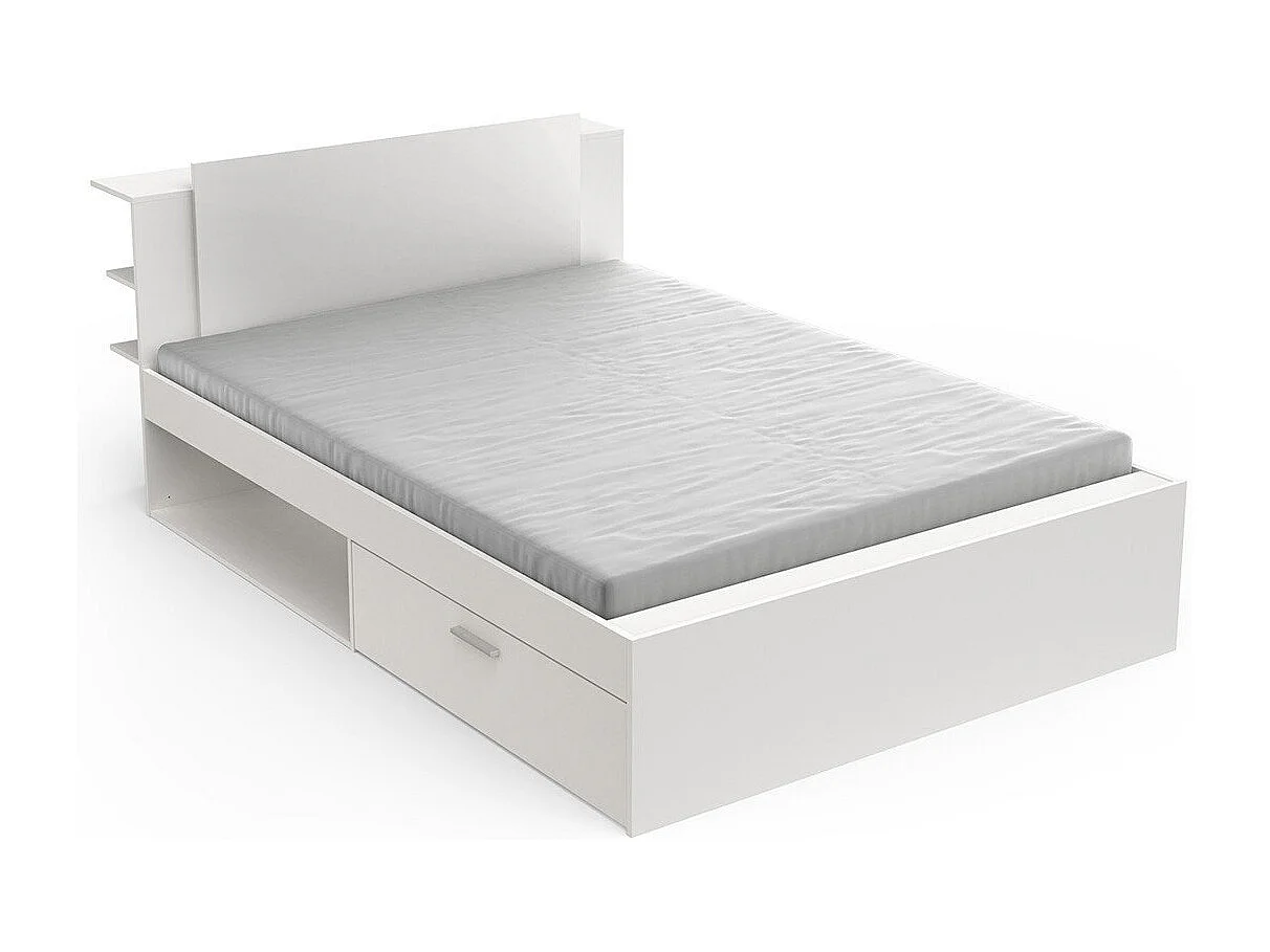 Bett in 140x190/200 cm mit 2 Schubladen und 2 Nischen - L144,7 cm