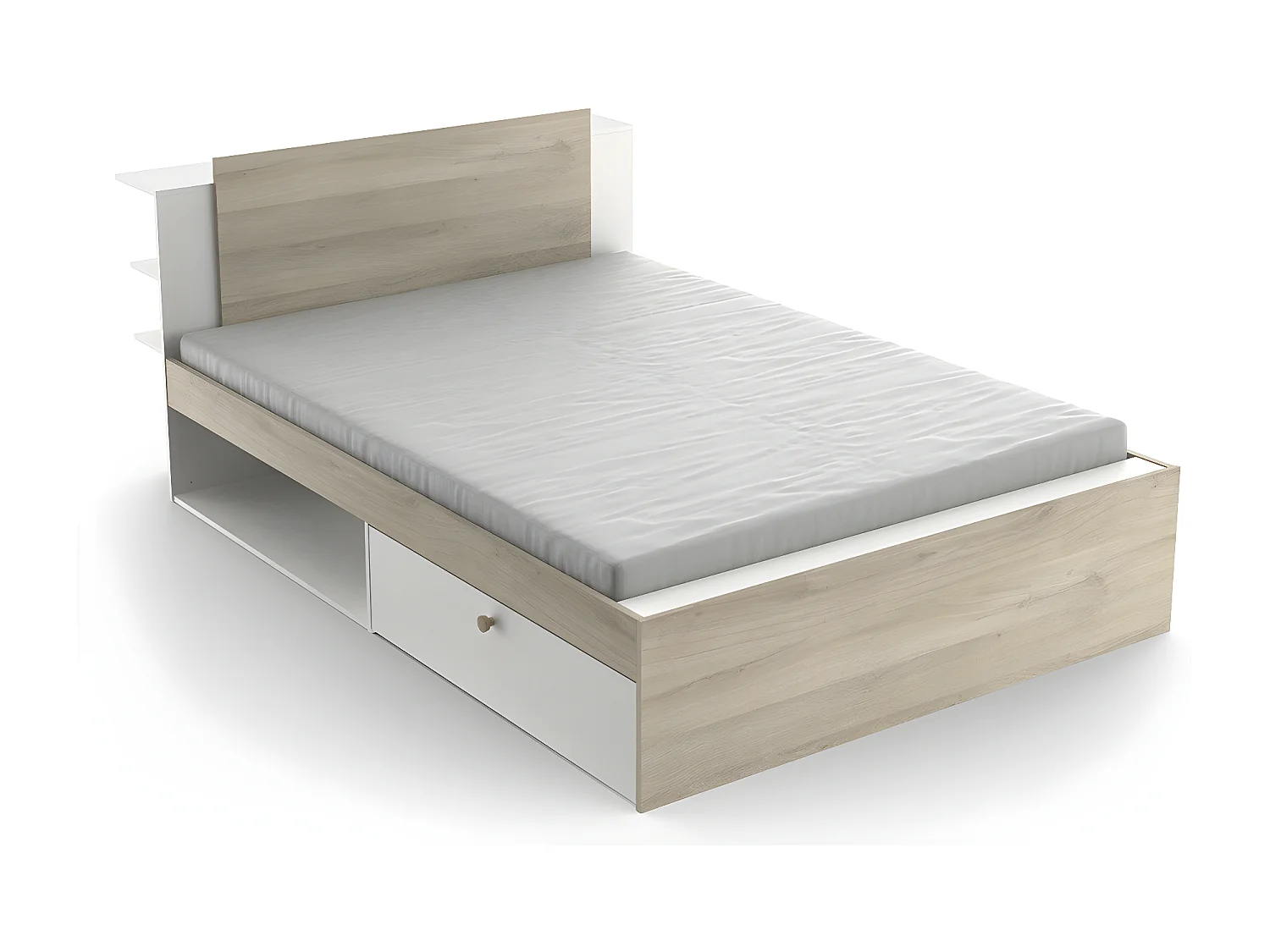 Cama de 140x190/200 cm con 2 cajones y 2 estantes - L144,7 cm