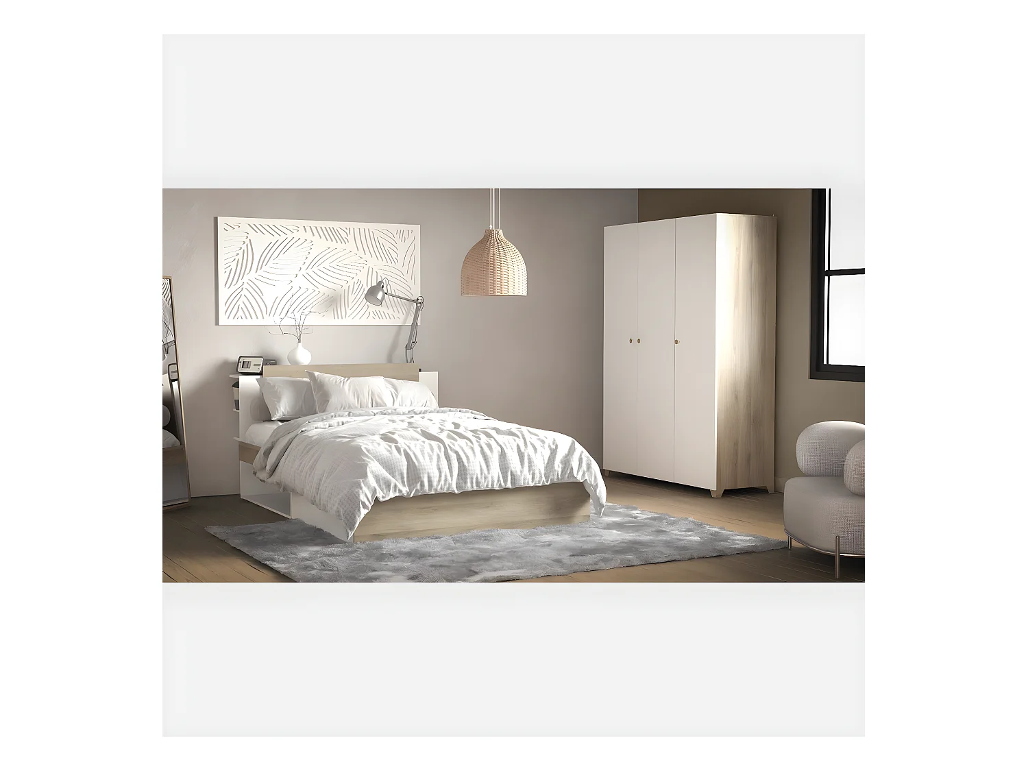 Letto 140x190/200 cm con 2 cassetti e 2 nicchie - L144,7 cm