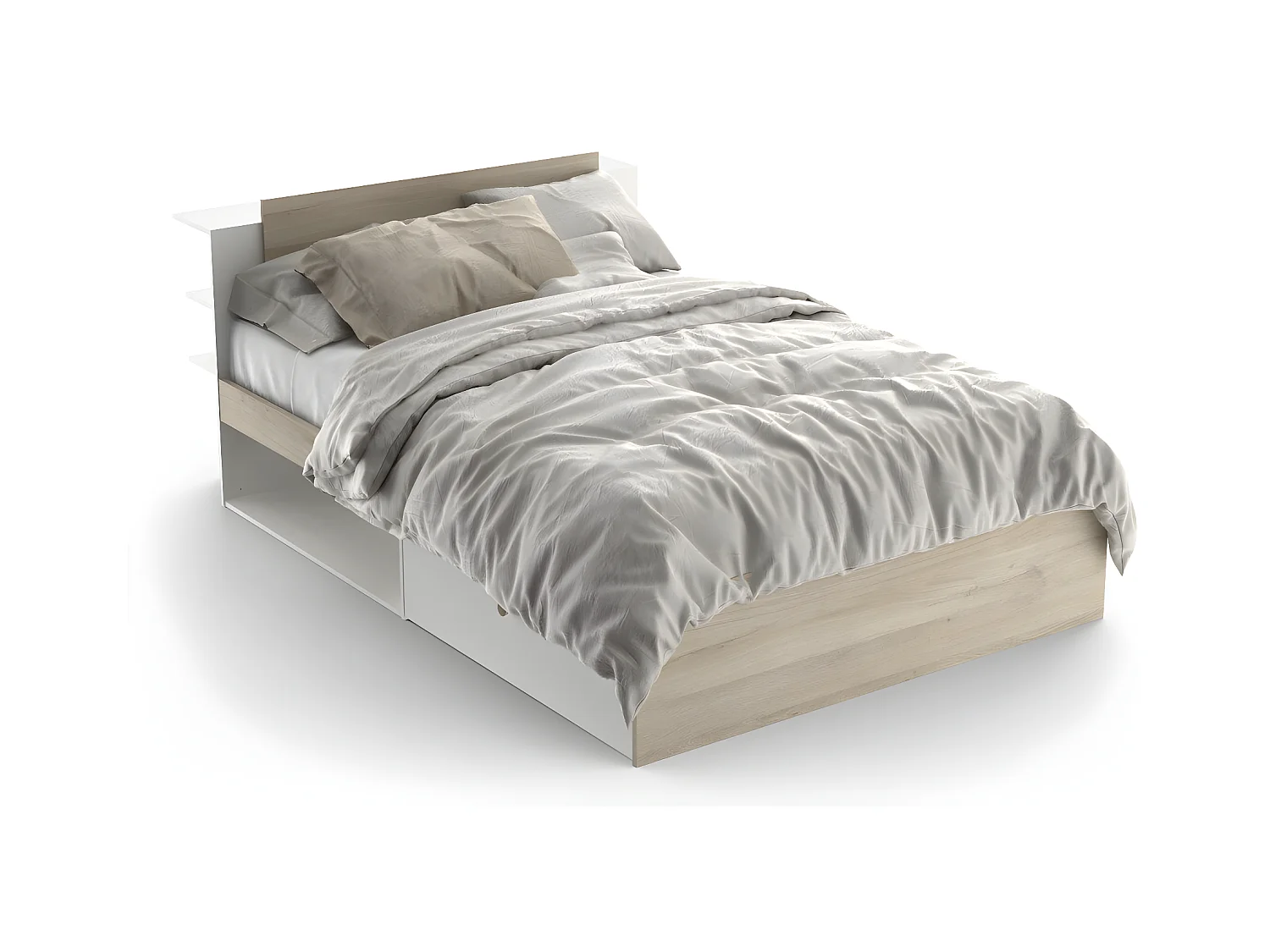 Letto 140x190/200 cm con 2 cassetti e 2 nicchie - L144,7 cm