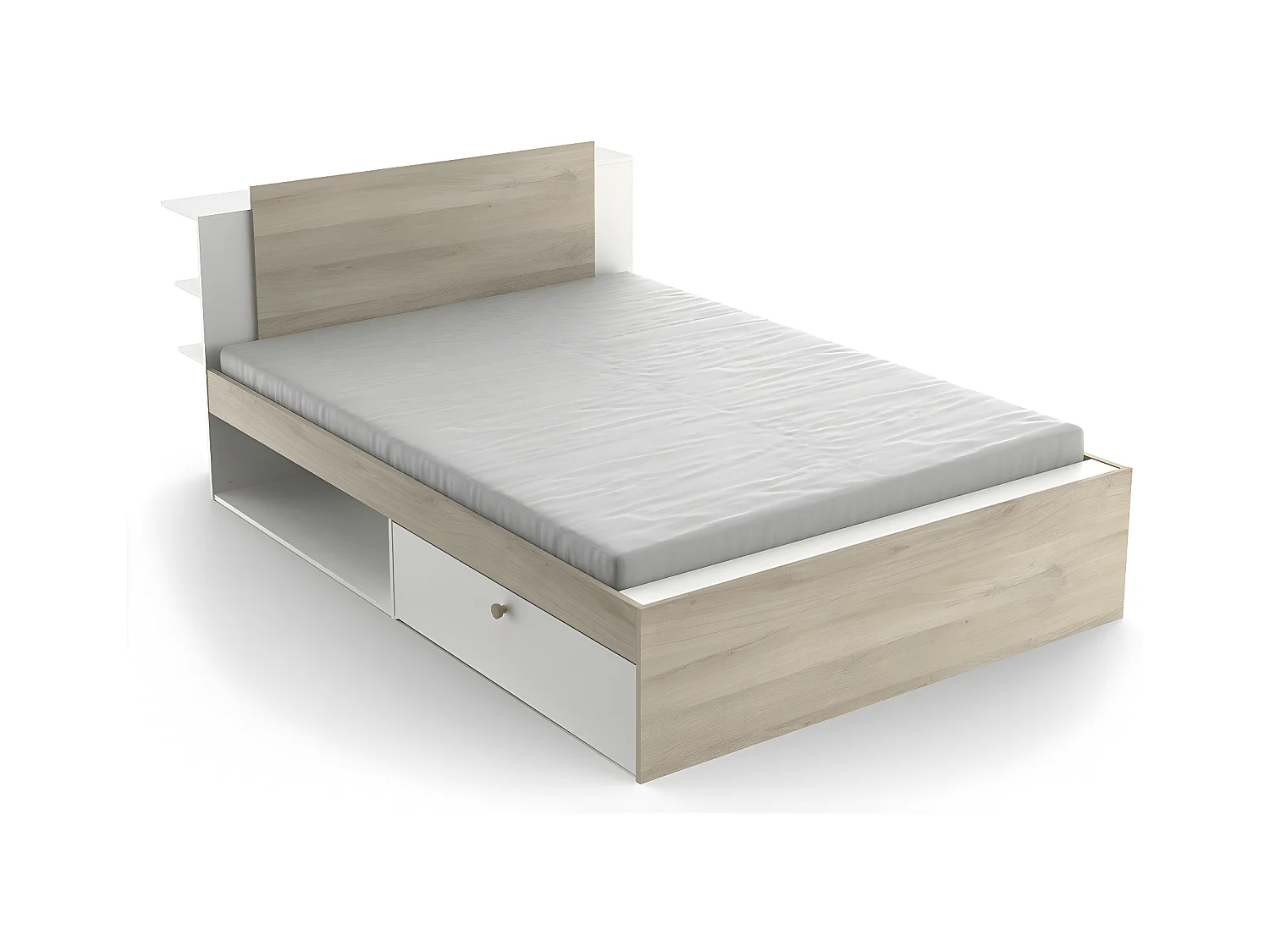 Letto 140x190/200 cm con 2 cassetti e 2 nicchie - L144,7 cm