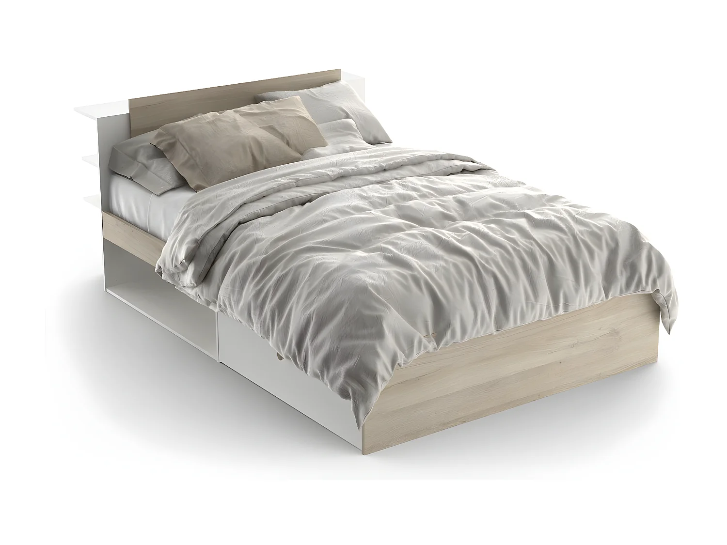 Lit en 140x190/200 cm 2 tiroirs et 2 niches - L144,7 cm