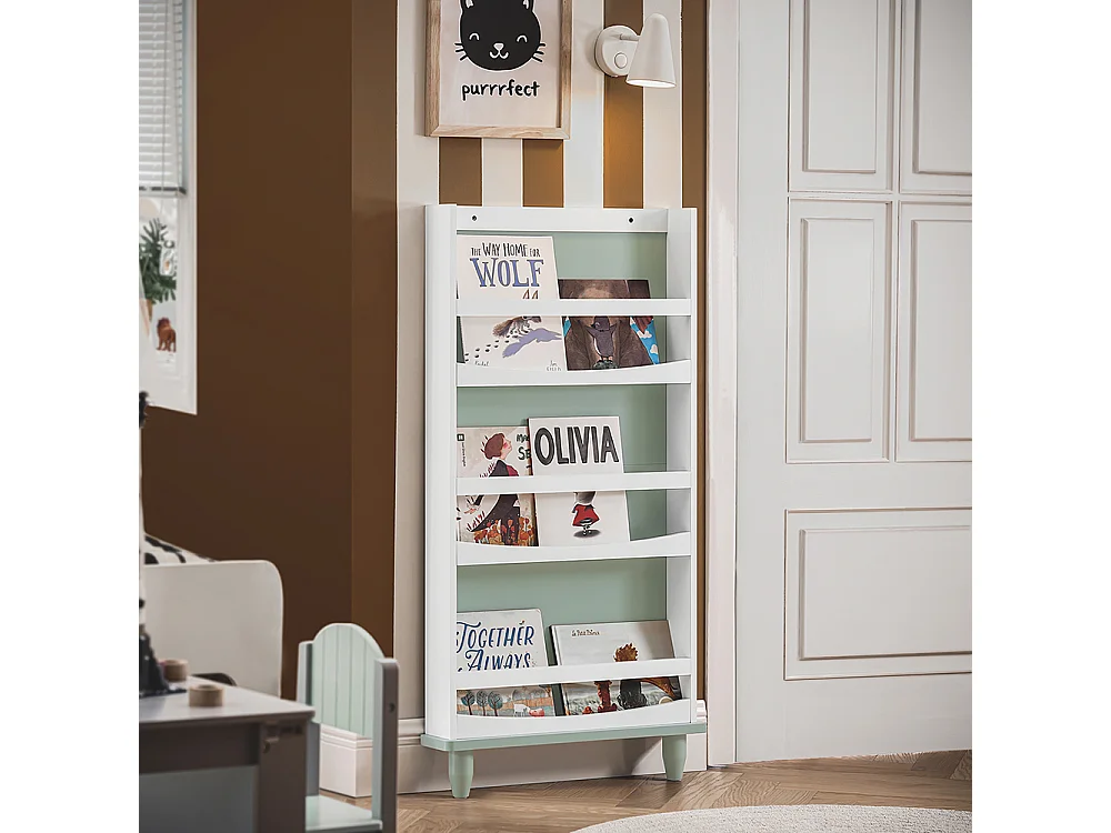 SoBuy Bibliothèque pour Enfants, Étagère à Livres à 3 Niveaux Étagère de Rangement pour Chambre d'enfants, 60x12x120 cm, Vert et Blanc KMB93-GR