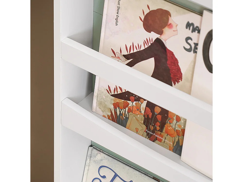 SoBuy Bibliothèque pour Enfants, Étagère à Livres à 3 Niveaux Étagère de Rangement pour Chambre d'enfants, 60x12x120 cm, Vert et Blanc KMB93-GR