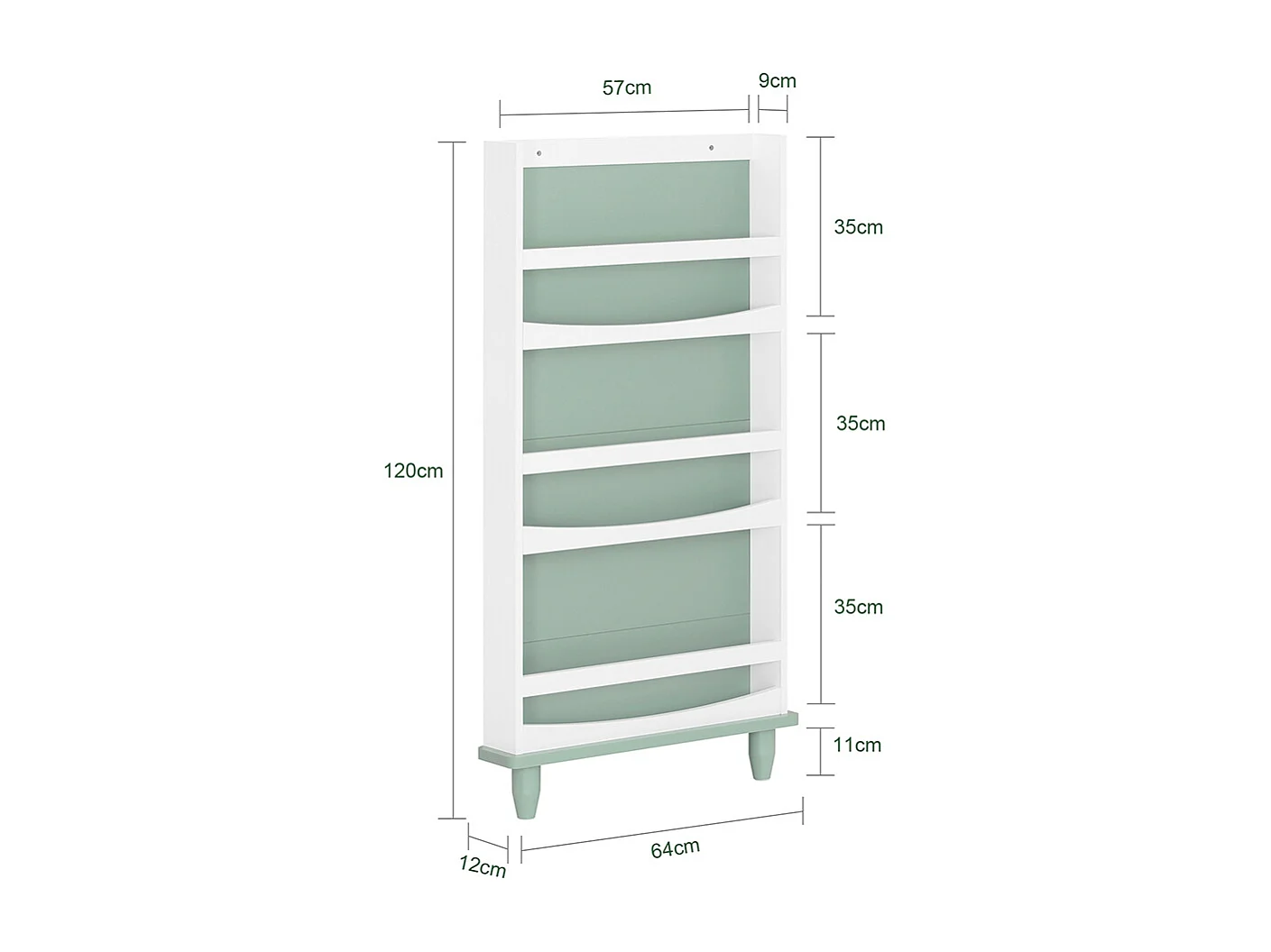 SoBuy Bibliothèque pour Enfants, Étagère à Livres à 3 Niveaux Étagère de Rangement pour Chambre d'enfants, 60x12x120 cm, Vert et Blanc KMB93-GR