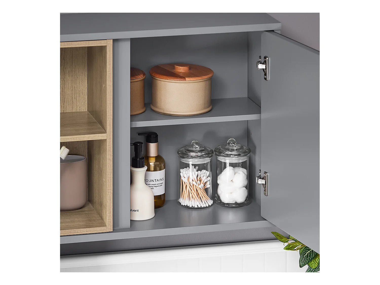 SoBuy BZR149-DG Armoire Murale avec Miroir pour Salle de Bain, Placard de Rangement Suspendu, Meuble Haut Salle de Bain avec Porte et 2 Compartiments Ouverts