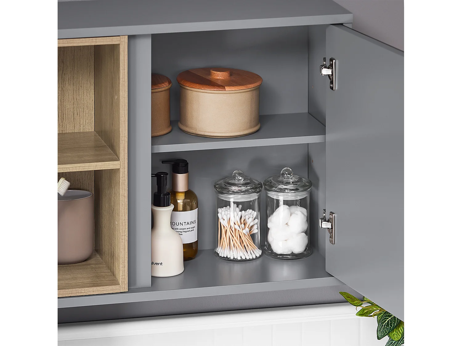 SoBuy BZR149-DG Armoire Murale avec Miroir pour Salle de Bain, Placard de Rangement Suspendu, Meuble Haut Salle de Bain avec Porte et 2 Compartiments Ouverts