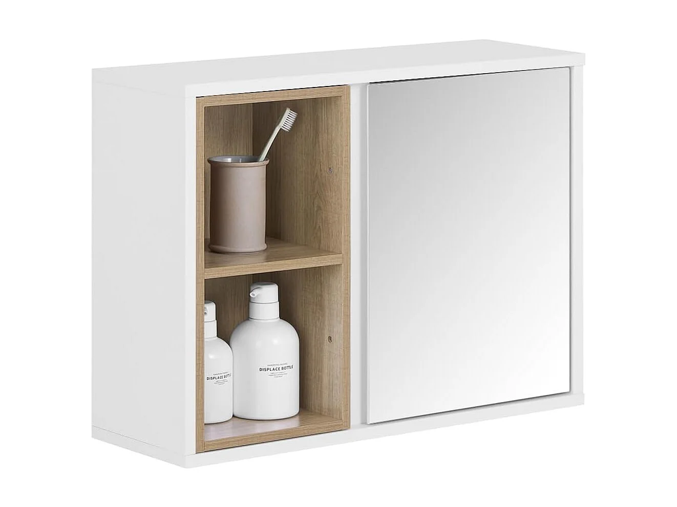 SoBuy BZR149-W Armoire Murale avec Miroir pour Salle de Bain, Placard de Rangement Suspendu, Meuble Haut Salle de Bain avec Porte et 2 Compartiments Ouverts
