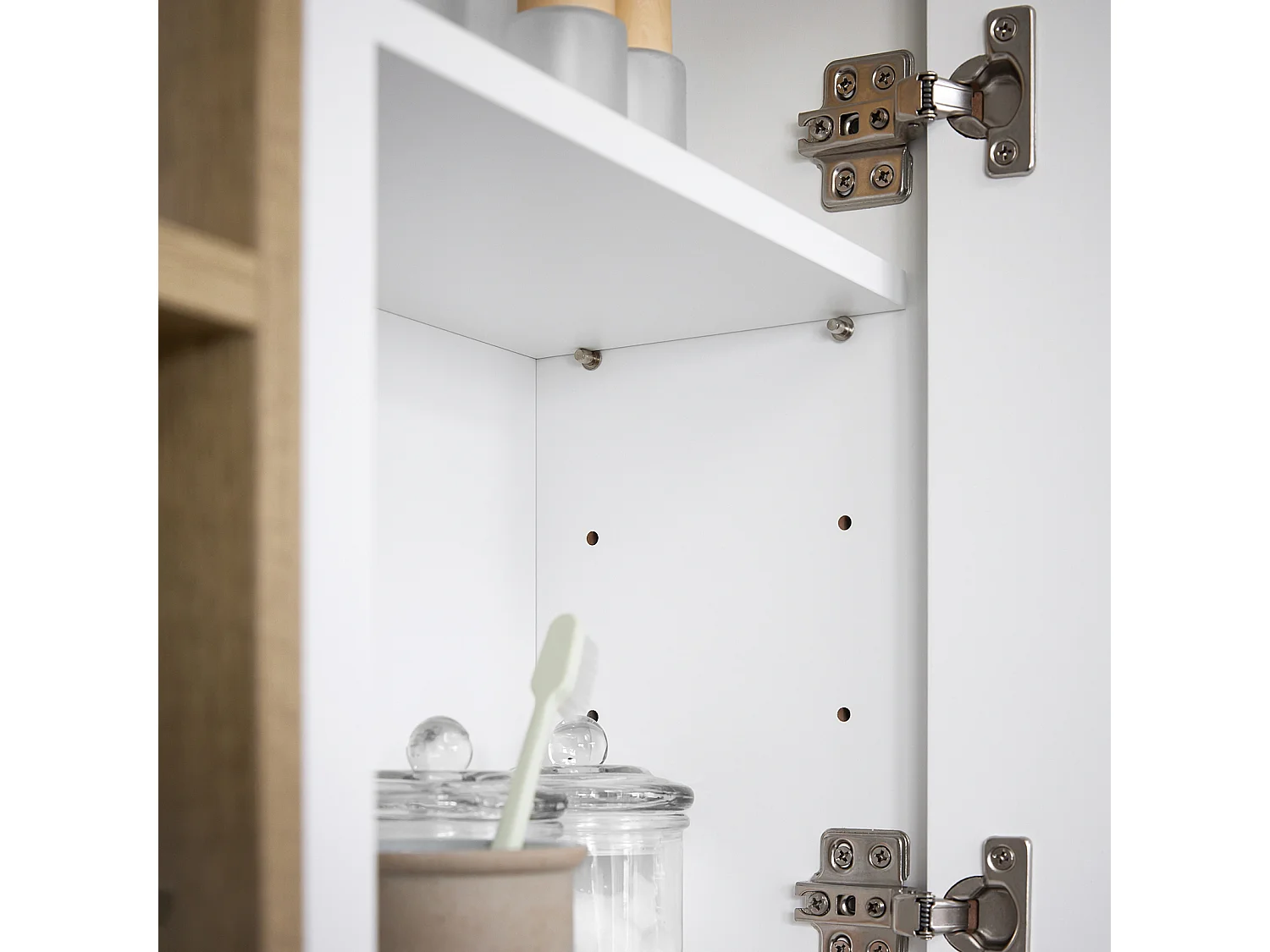 SoBuy BZR149-W Armoire Murale avec Miroir pour Salle de Bain, Placard de Rangement Suspendu, Meuble Haut Salle de Bain avec Porte et 2 Compartiments Ouverts