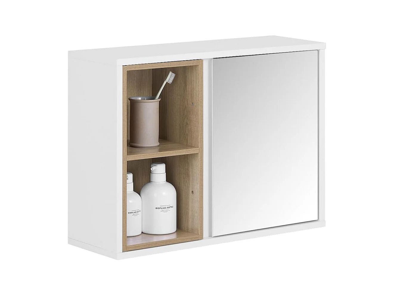 SoBuy BZR149-W Armoire Murale avec Miroir pour Salle de Bain, Placard de Rangement Suspendu, Meuble Haut Salle de Bain avec Porte et 2 Compartiments Ouverts