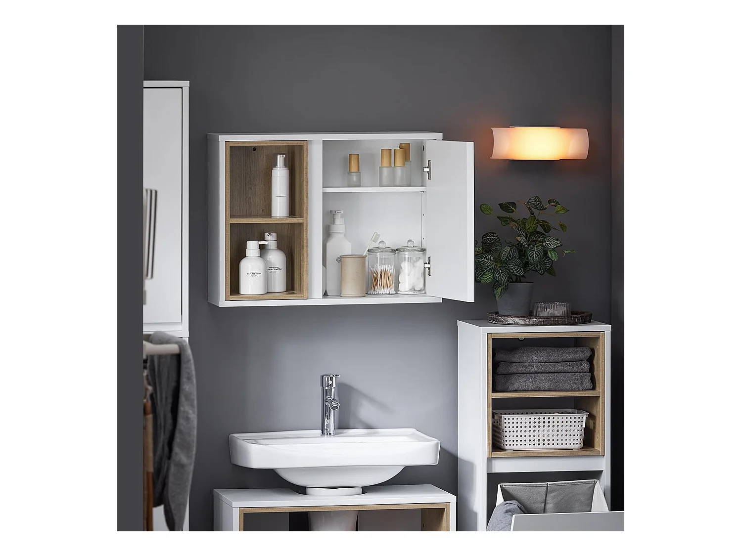 Meblościanka łazienkowa z lustrem, Szafka ścienna BZR149-W