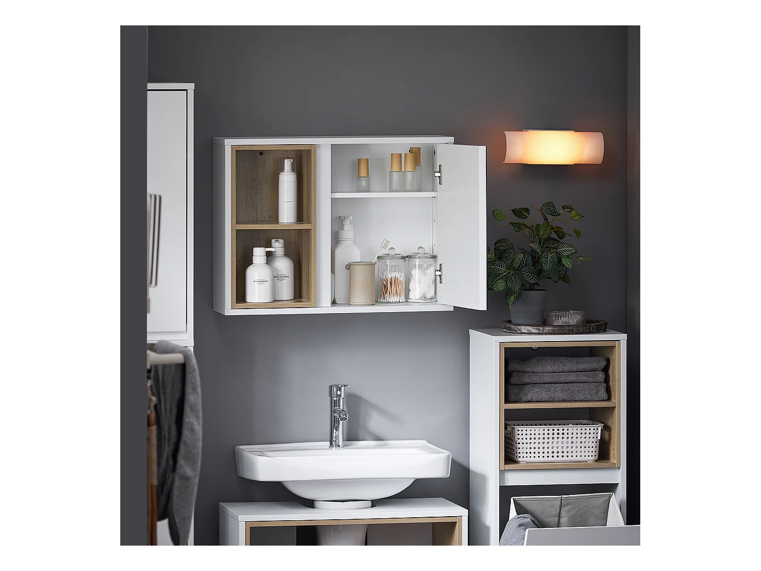 Meblościanka łazienkowa z lustrem, Szafka ścienna BZR149-W