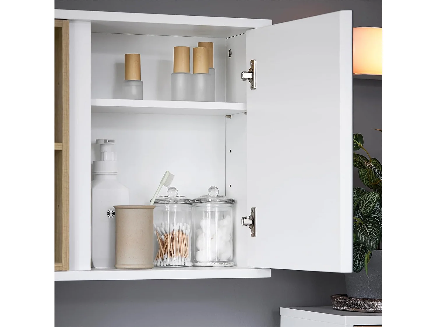 SoBuy BZR149-W Armoire Murale avec Miroir pour Salle de Bain, Placard de Rangement Suspendu, Meuble Haut Salle de Bain avec Porte et 2 Compartiments Ouverts