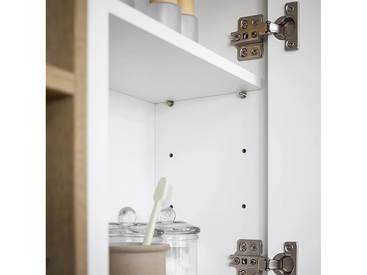 SoBuy BZR149-W Armoire Murale avec Miroir pour Salle de Bain, Placard de Rangement Suspendu, Meuble Haut Salle de Bain avec Porte et 2 Compartiments Ouverts