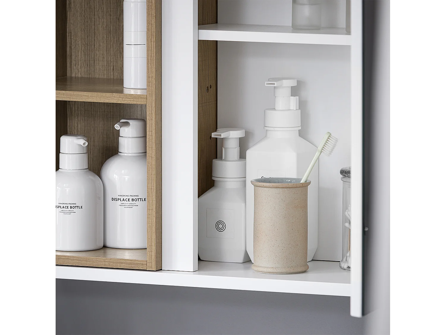 SoBuy BZR149-W Armoire Murale avec Miroir pour Salle de Bain, Placard de Rangement Suspendu, Meuble Haut Salle de Bain avec Porte et 2 Compartiments Ouverts