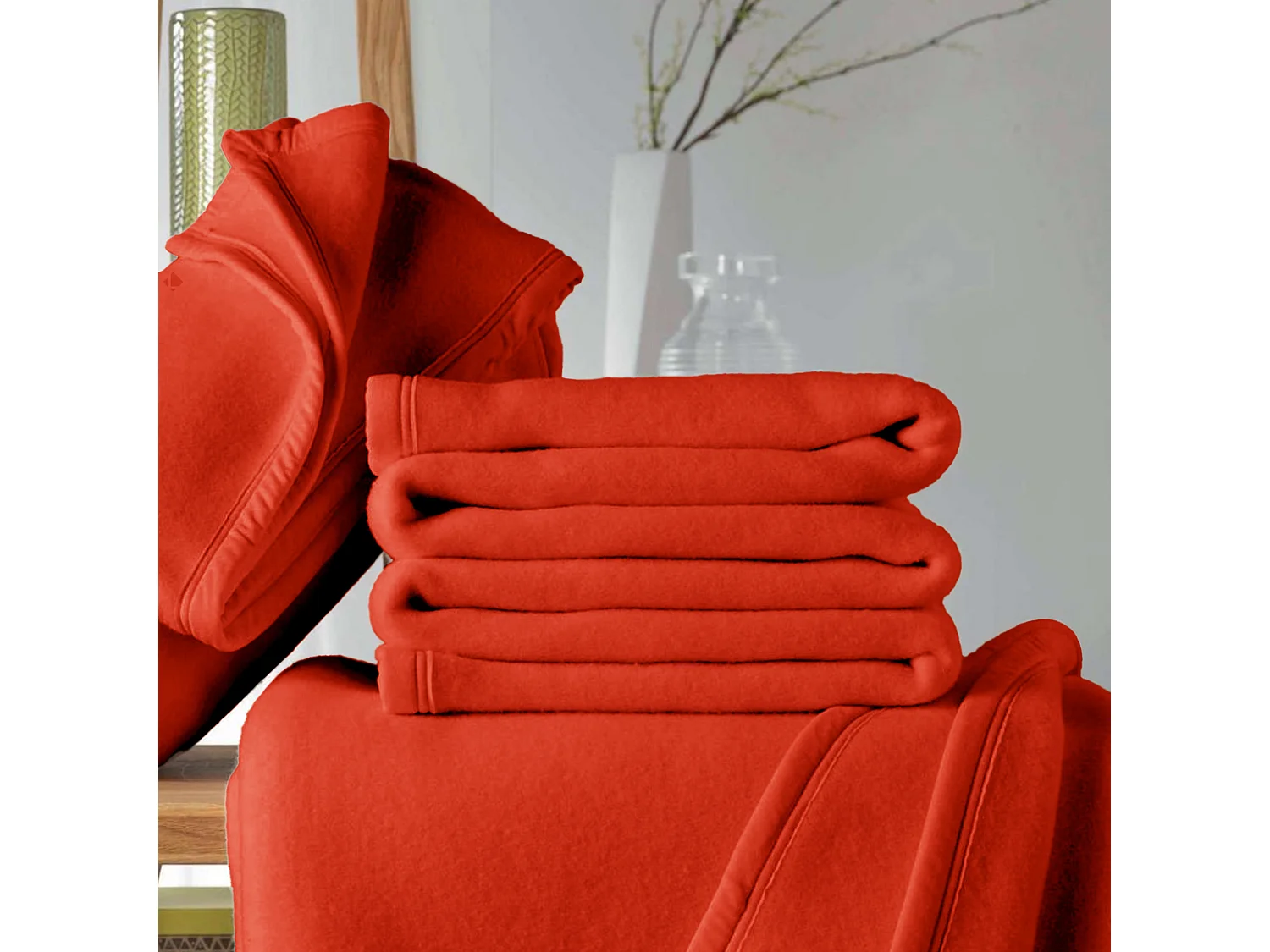 Couverture polaire 220x240 cm 100% Polyester 350 g/m2 TEDDY Rouge Terracotta