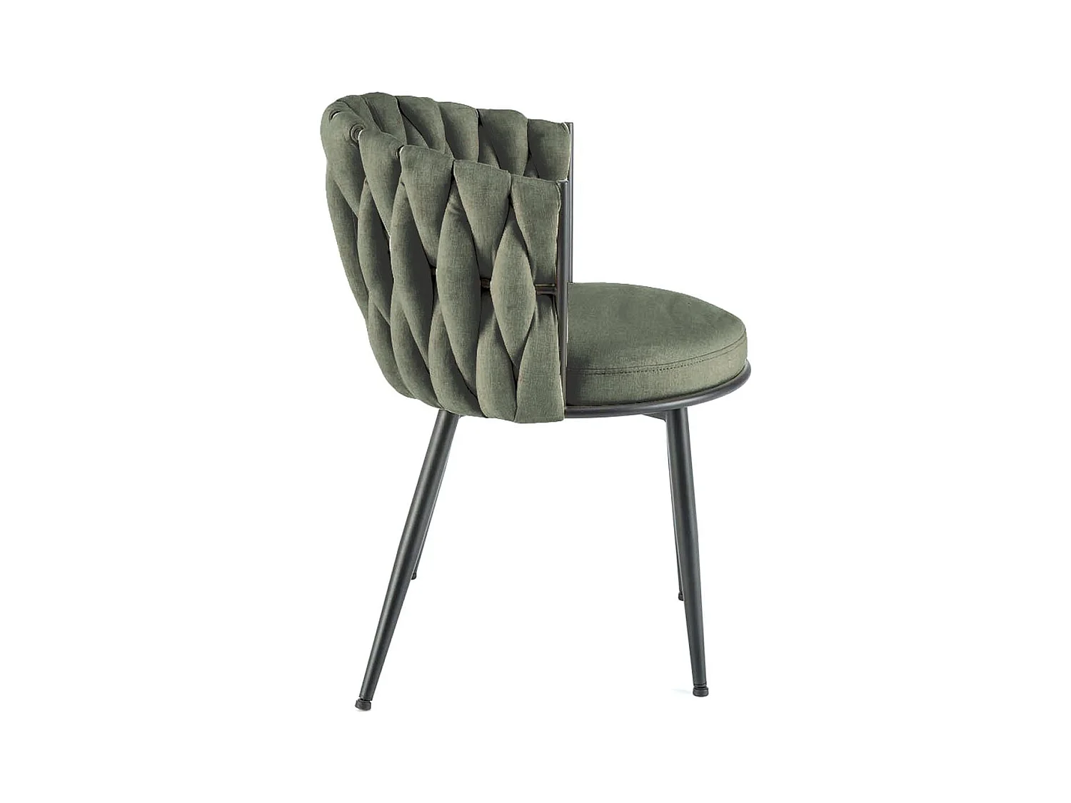 Chaise design en tissu vert olive avec structure en métal noir Closer