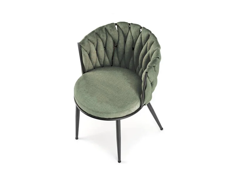 Chaise design en tissu vert olive avec structure en métal noir Closer