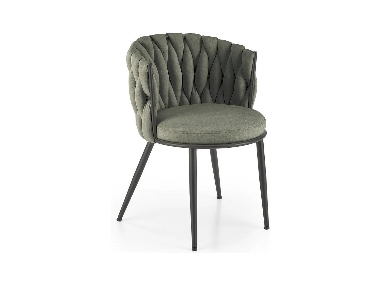 Chaise design en tissu vert olive avec structure en métal noir Closer