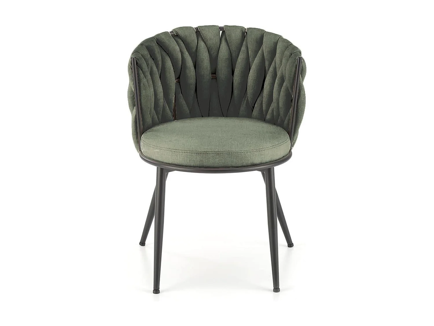 Chaise design en tissu vert olive avec structure en métal noir Closer