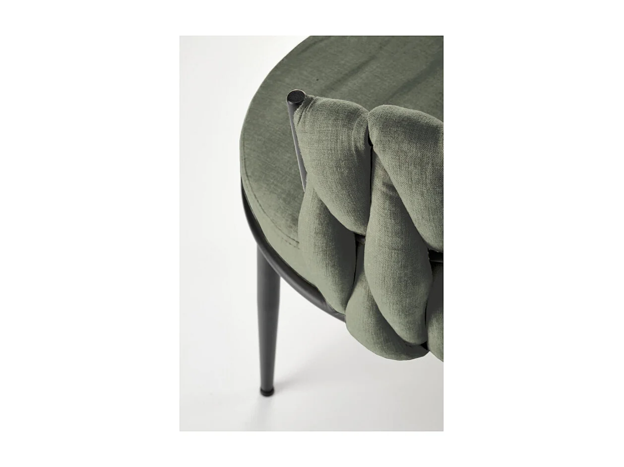 Chaise design en tissu vert olive avec structure en métal noir Closer