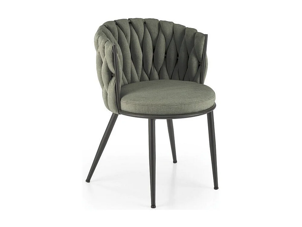 Silla de diseño en tejido verde oliva con estructura de metal negro Closer