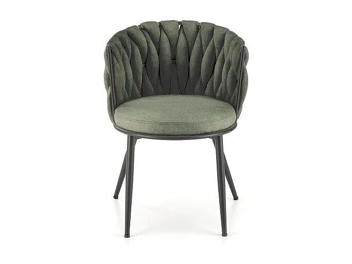 Silla de diseño en tejido verde oliva con estructura de metal negro Closer