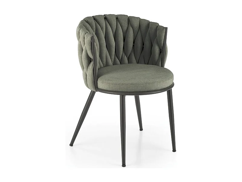 Chaise design en tissu vert olive avec structure en métal noir Closer