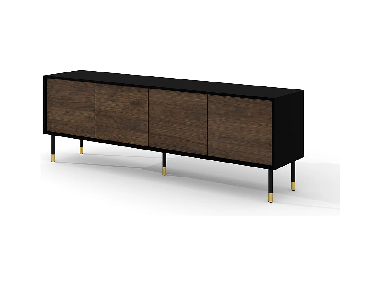Meuble TV 4 portes 180 cm Rani Bois et Noir