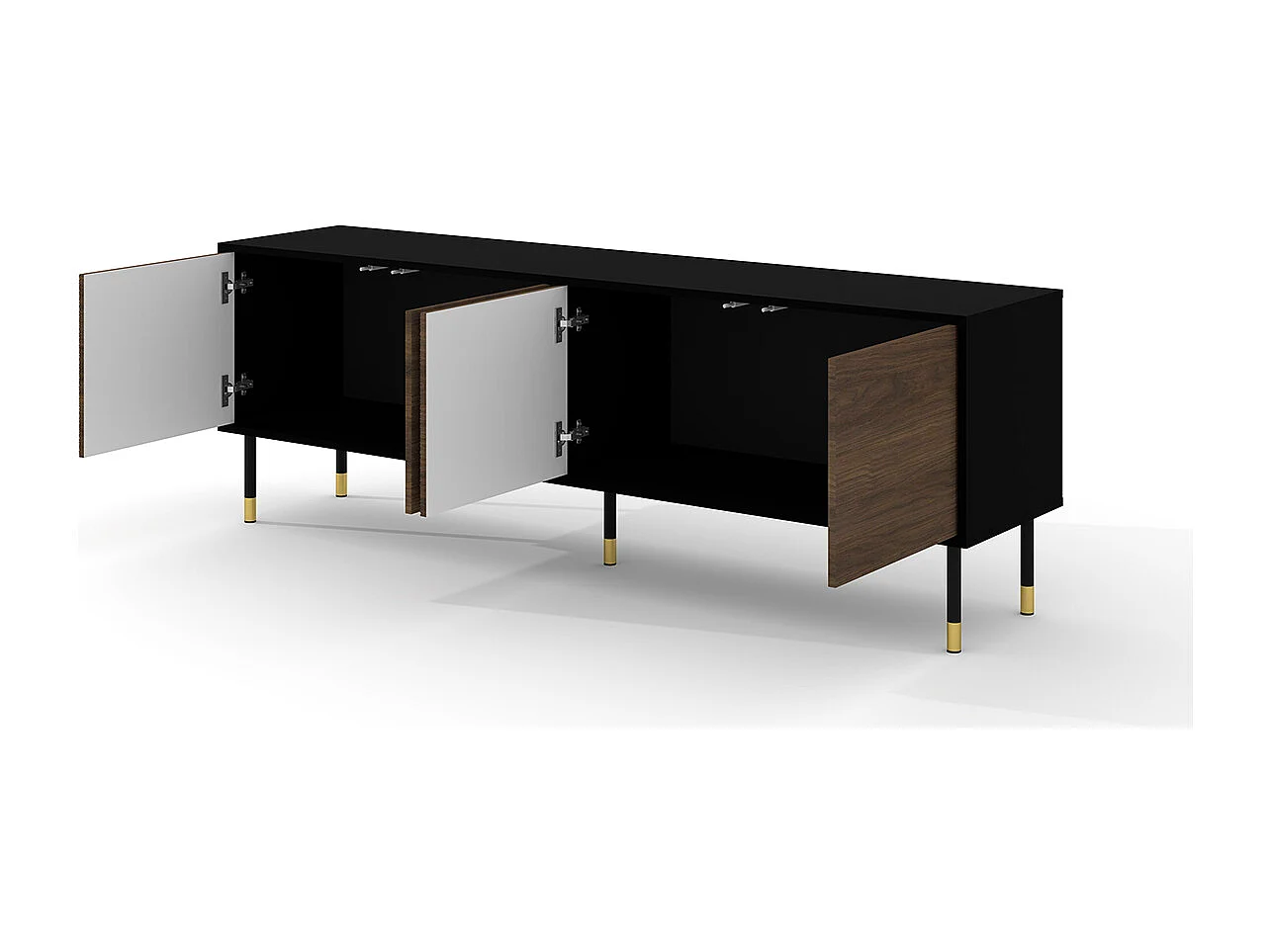 Meuble TV 4 portes 180 cm Rani Bois et Noir