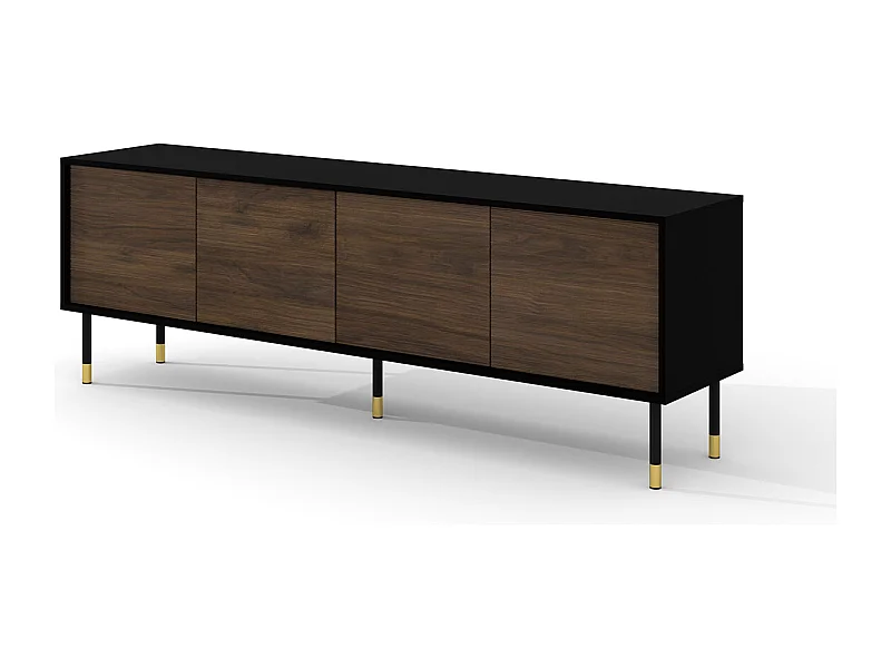 Meuble TV 4 portes 180 cm Rani Bois et Noir