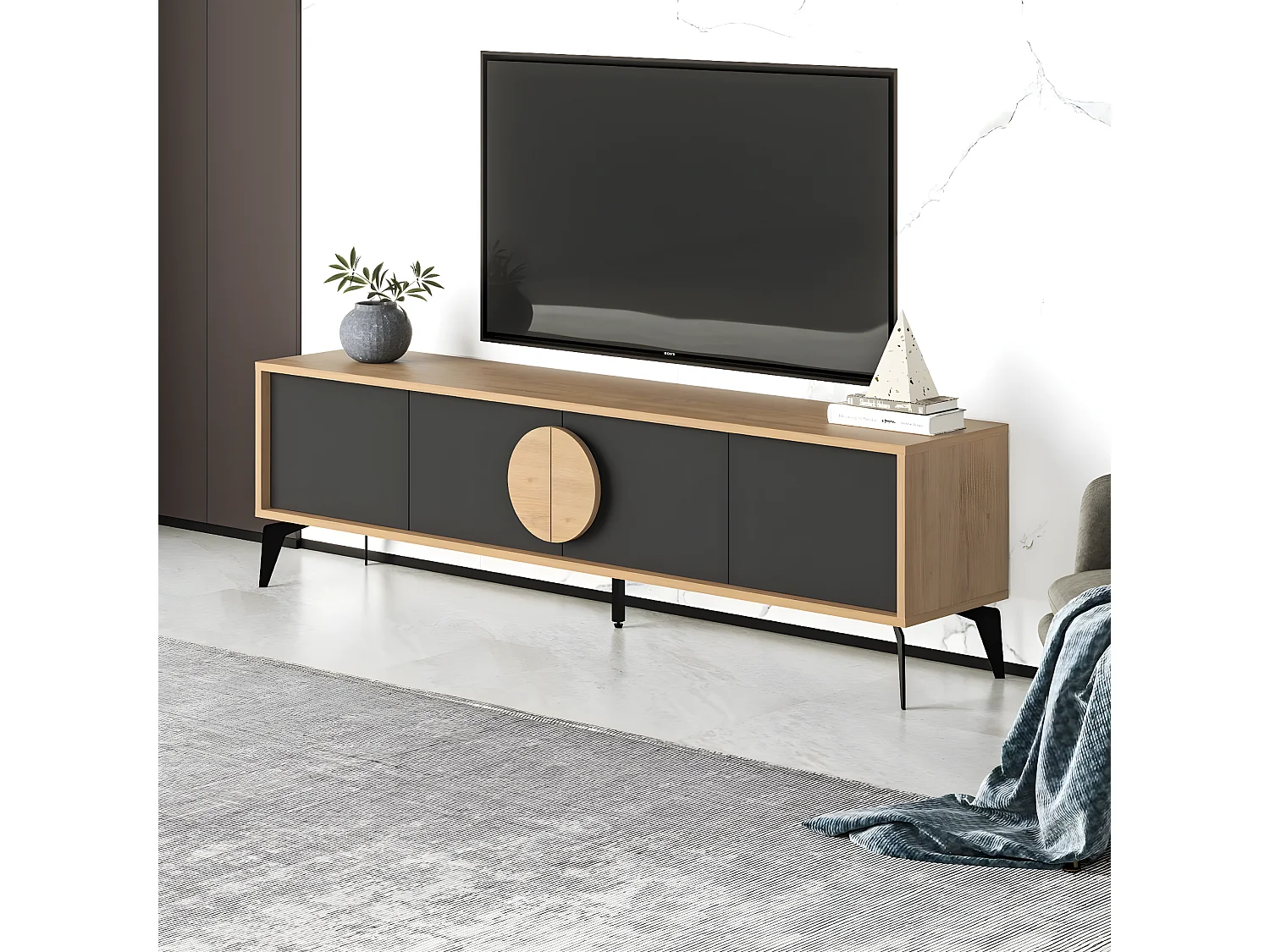 Meuble TV 4 portes avec pieds en métal L180 cm - VAE