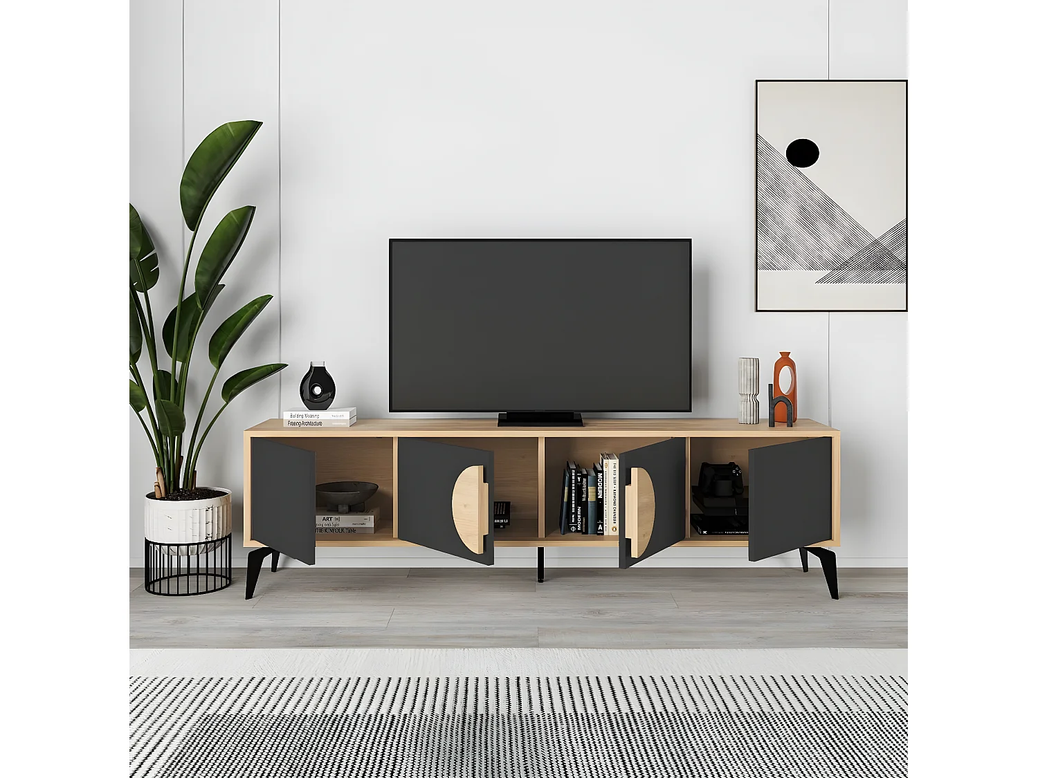 Meuble TV 4 portes avec pieds en métal L180 cm - VAE