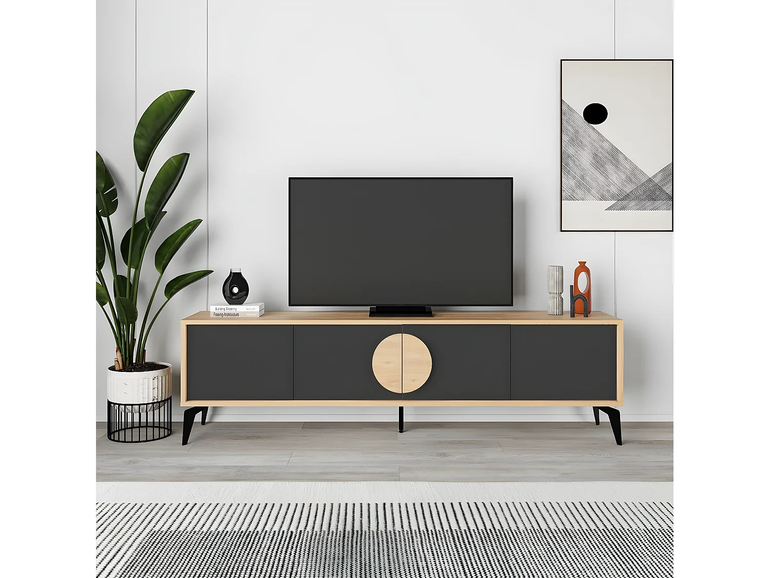 Meuble TV 4 portes avec pieds en métal L180 cm - VAE