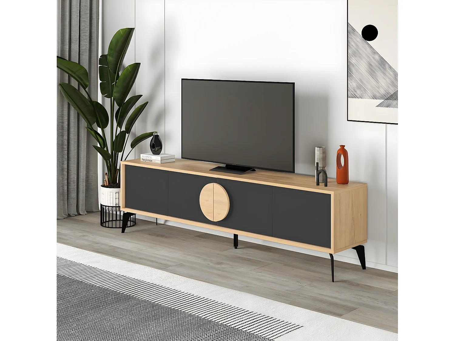 Meuble TV 4 portes avec pieds en métal L180 cm - VAE