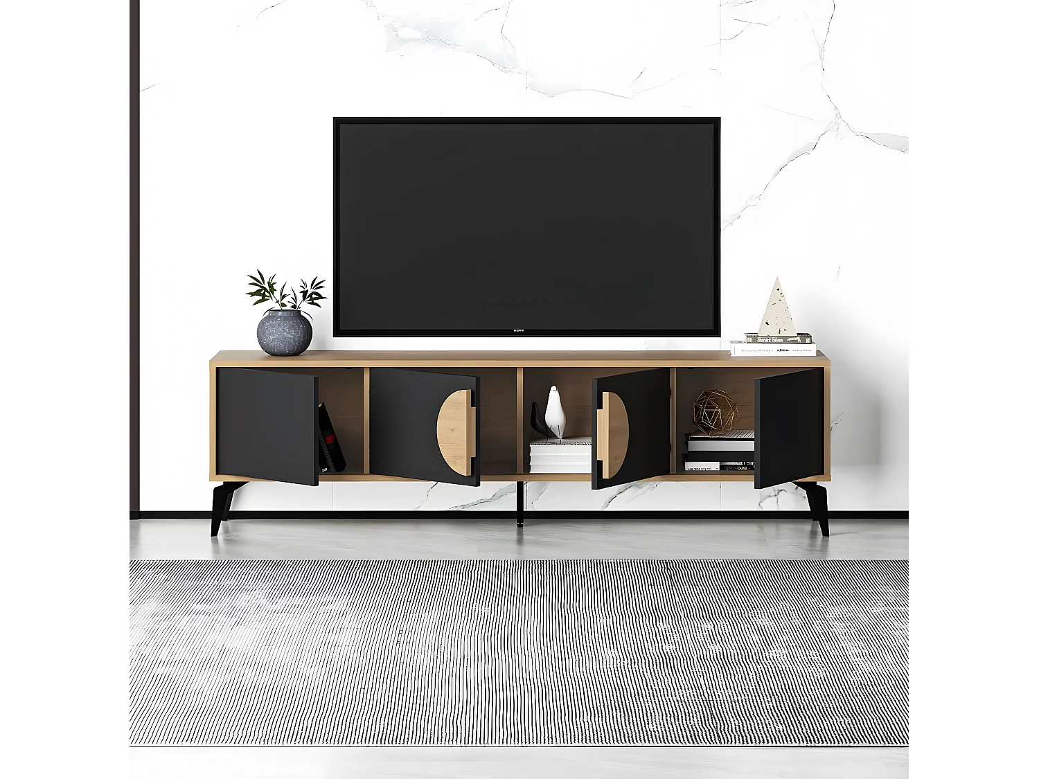 Meuble TV 4 portes avec pieds en métal L180 cm - VAE