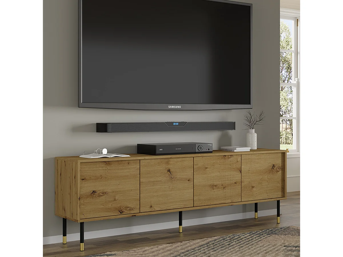 Móvel TV 4 portas Rani madeira e preto 180cm