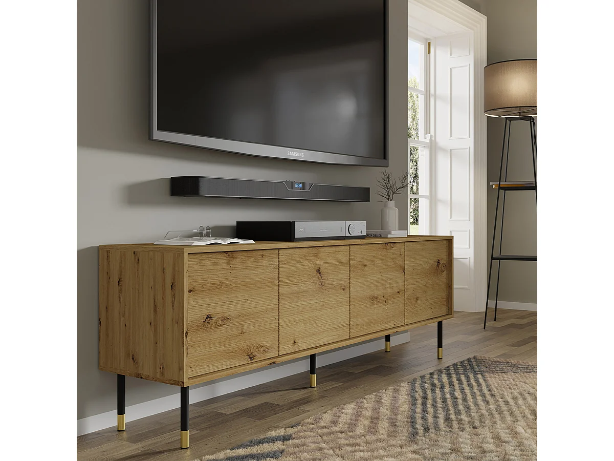 Móvel TV 4 portas Rani madeira e preto 180cm