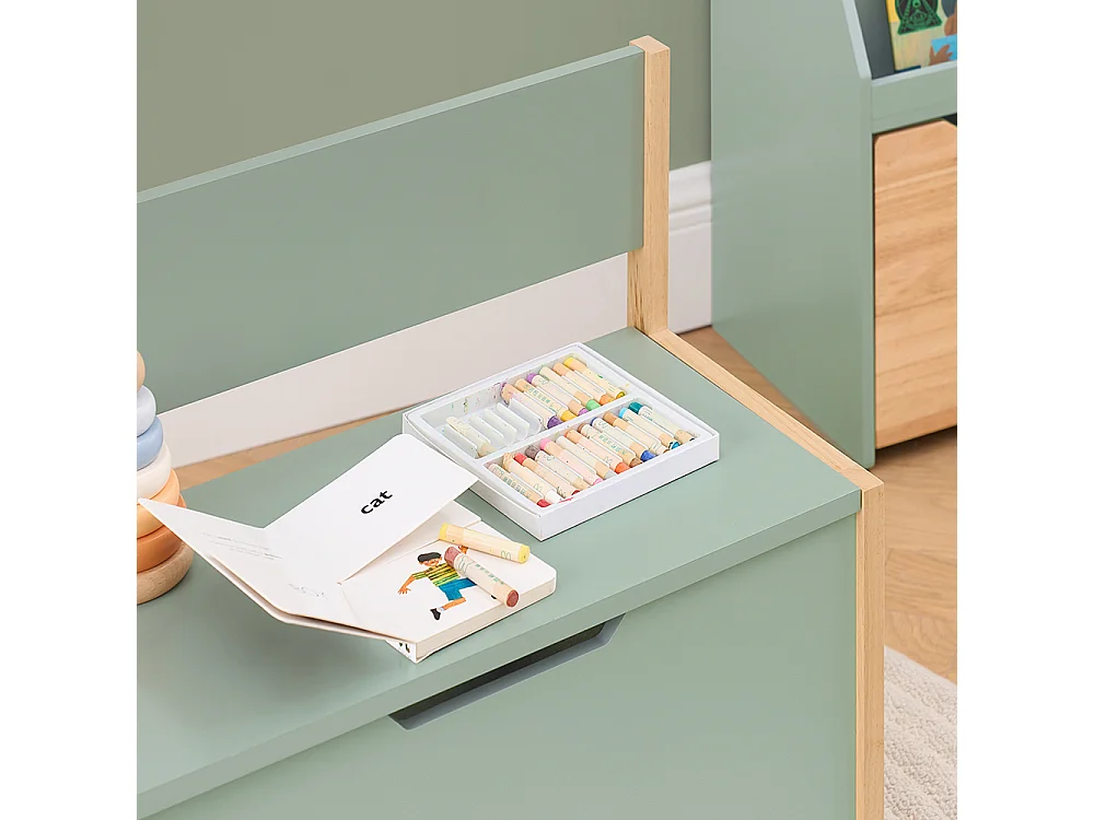 SoBuy Banc Coffre à Jouet pour Enfants, Coffre de Rangement 2 en 1, Banc de Rangement avec Dossier pour Enfant, Meuble de Rangement, Vert, 64x30x55 cm, KMB94-GR