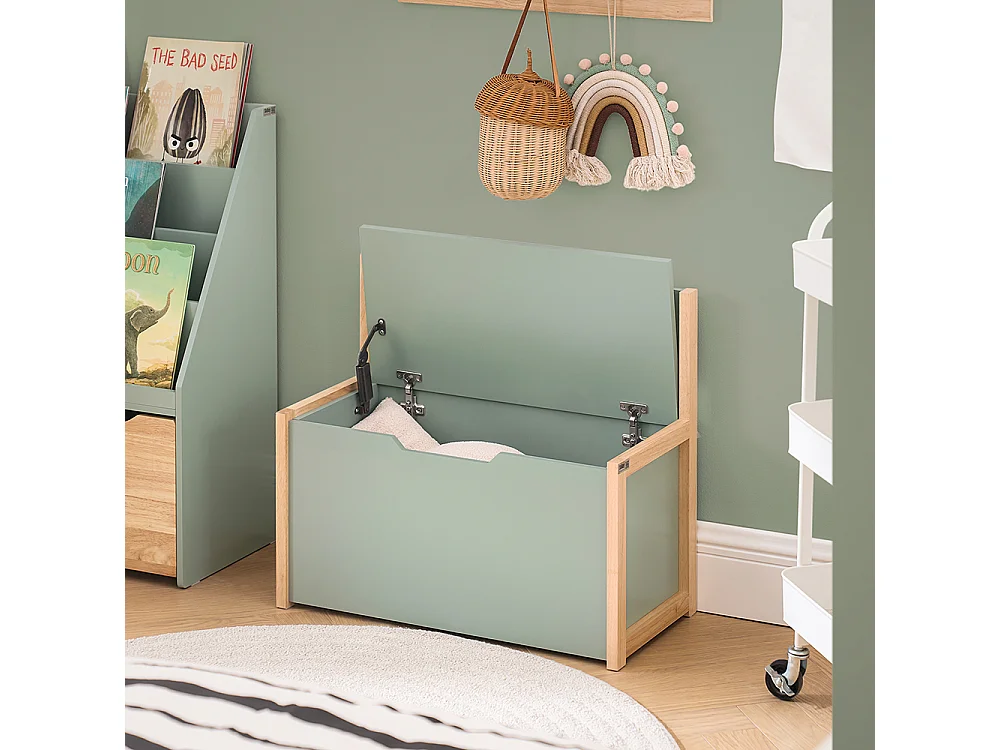 SoBuy Banc Coffre à Jouet pour Enfants, Coffre de Rangement 2 en 1, Banc de Rangement avec Dossier pour Enfant, Meuble de Rangement, Vert, 64x30x55 cm, KMB94-GR