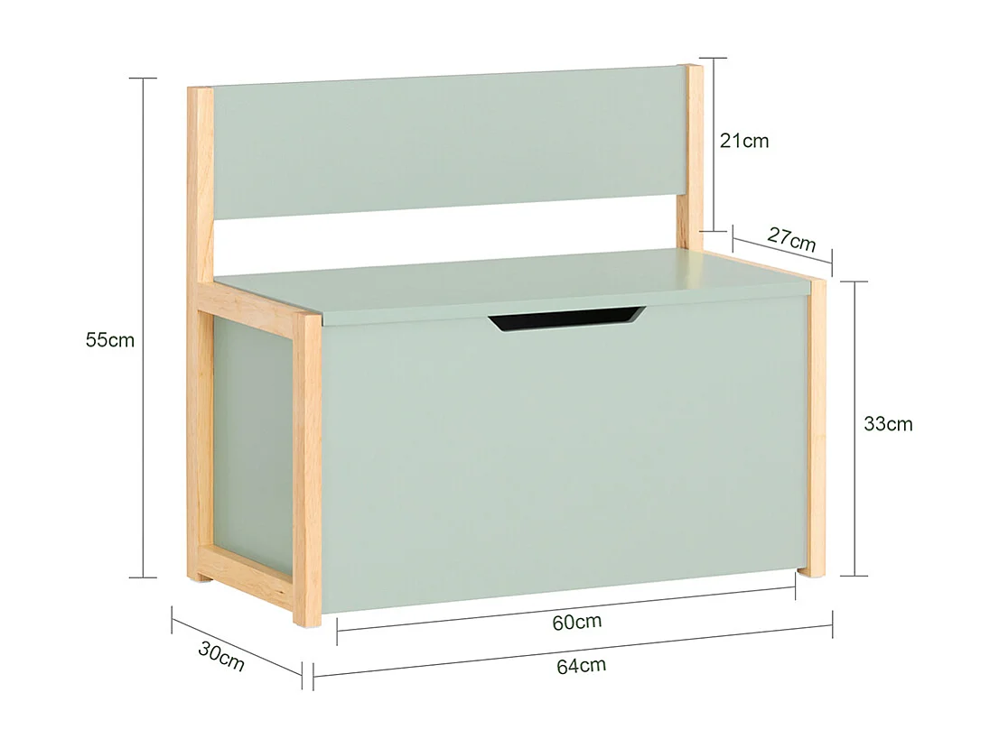 SoBuy Banc Coffre à Jouet pour Enfants, Coffre de Rangement 2 en 1, Banc de Rangement avec Dossier pour Enfant, Meuble de Rangement, Vert, 64x30x55 cm, KMB94-GR