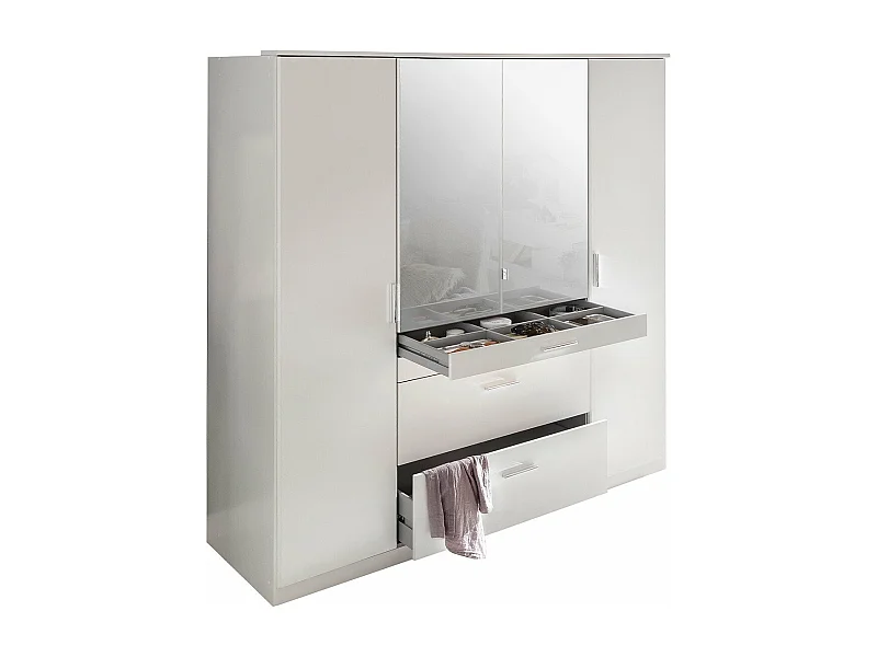 Kleiderschrank mit 4 Türen, davon 1 Spiegel, 4 Schubladen - L180 cm