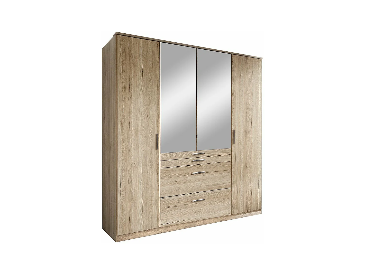 Armoire 4 portes dont 1 miroir, 4 tiroirs - L180 cm