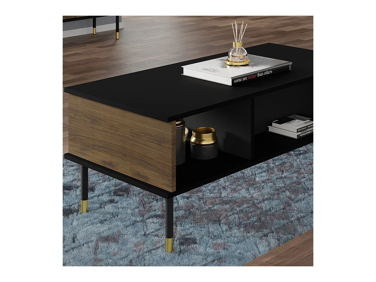 Table basse 110 cm Rani Bois et Noir