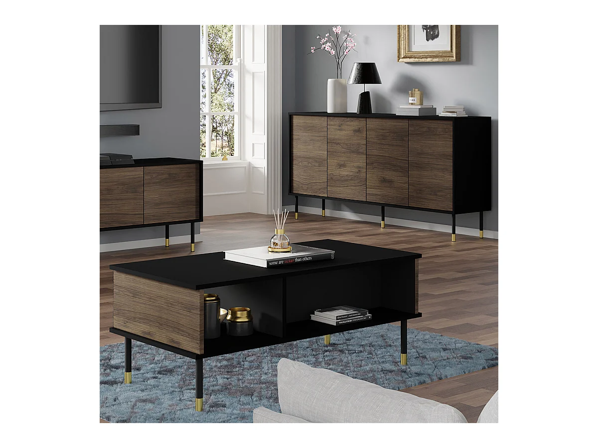 Table basse 110 cm Rani Bois et Noir