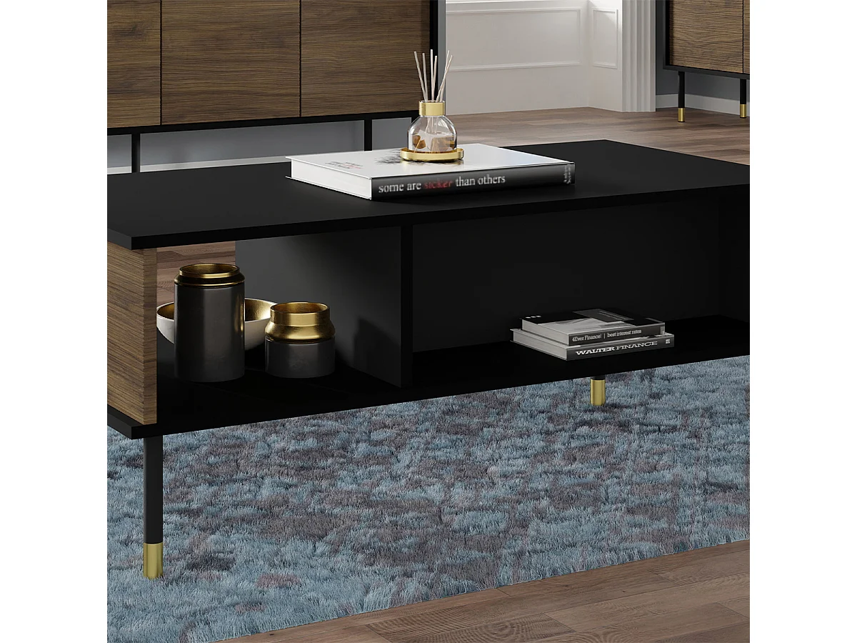 Table basse 110 cm Rani Bois et Noir