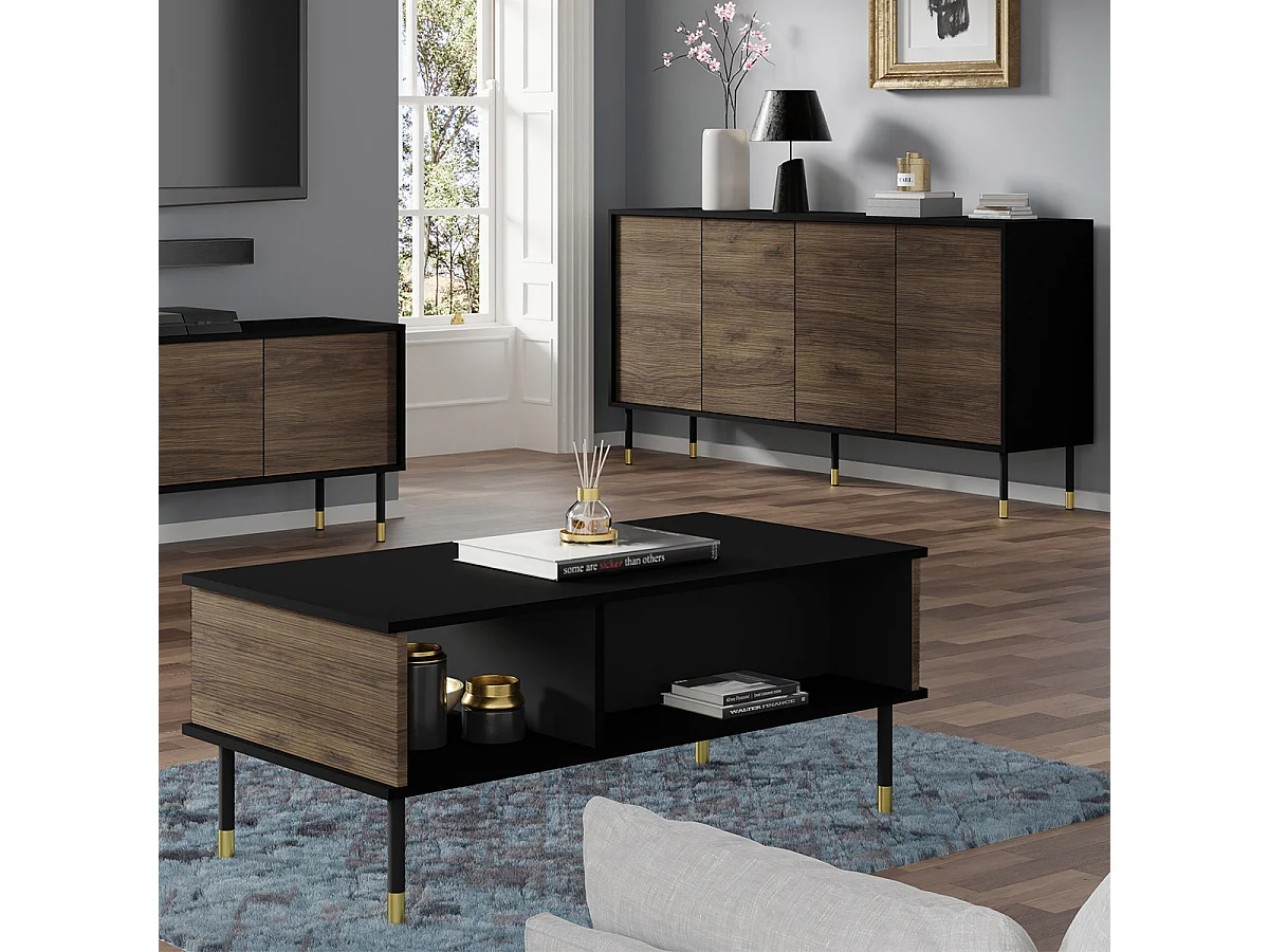 Table basse 110 cm Rani Bois et Noir