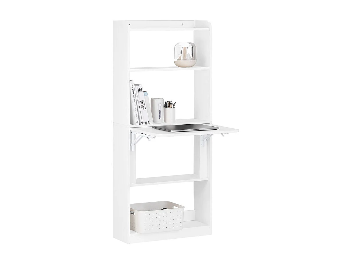 SoBuy Bureau d'Ordinateur, Bureau Pliant, Table d'Ordinateur Rabattable, Table Informatique avec Etagères de Rangement 64 x 58 x 145 cm, FWT92-H-W